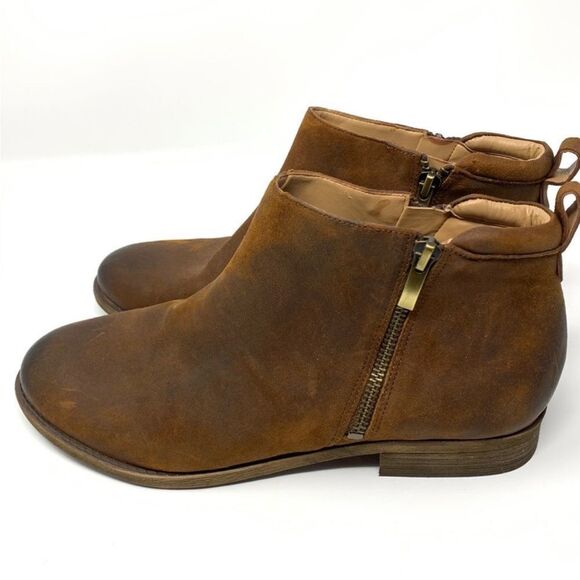 Franco Sarto Keegan Leather Boots Burnished Toe Oiled Distressed Zippers Size 6 - Picture 7 of 7